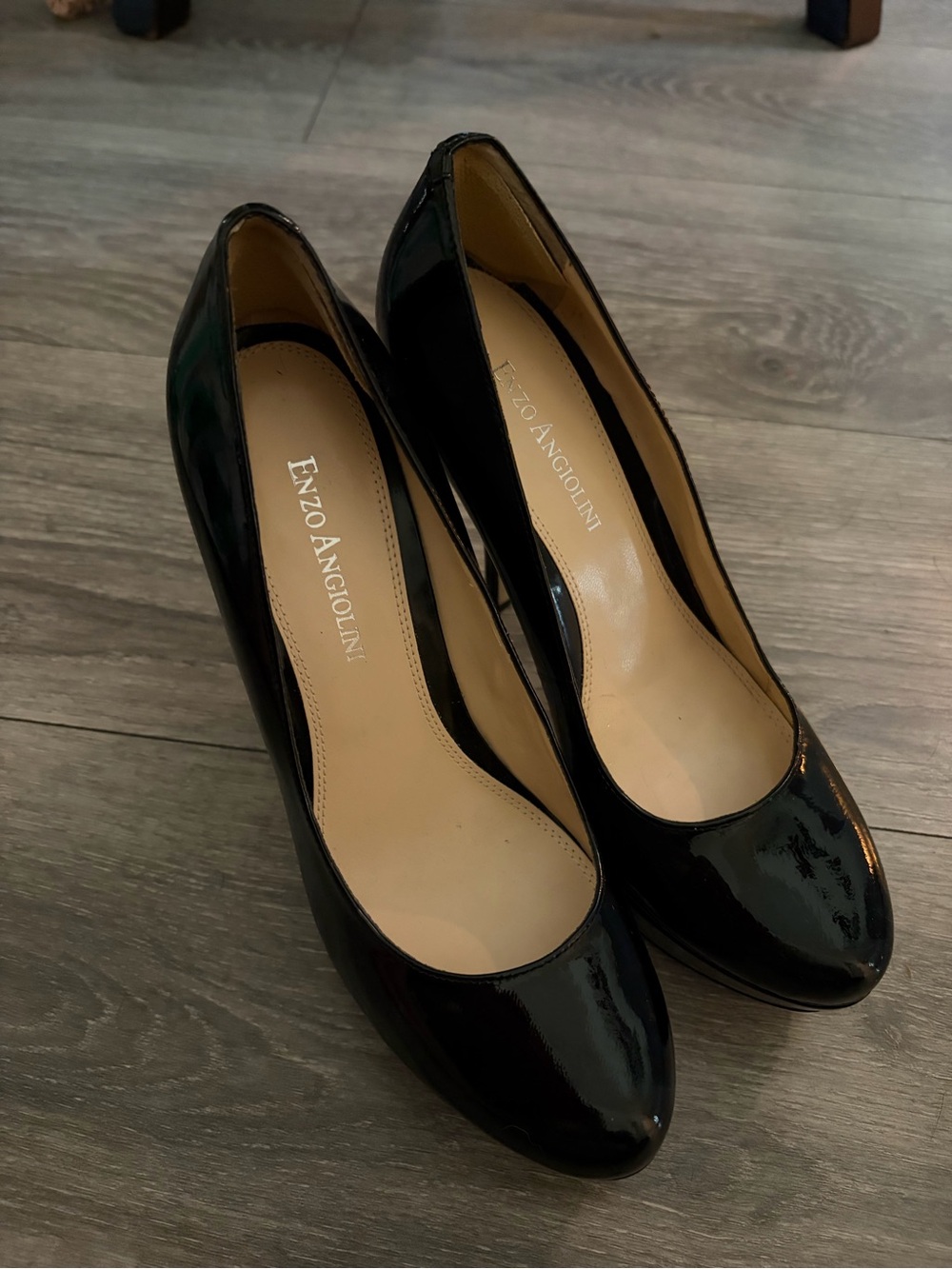 Enzo Angiolini Black Patent Round-Toe Pumps